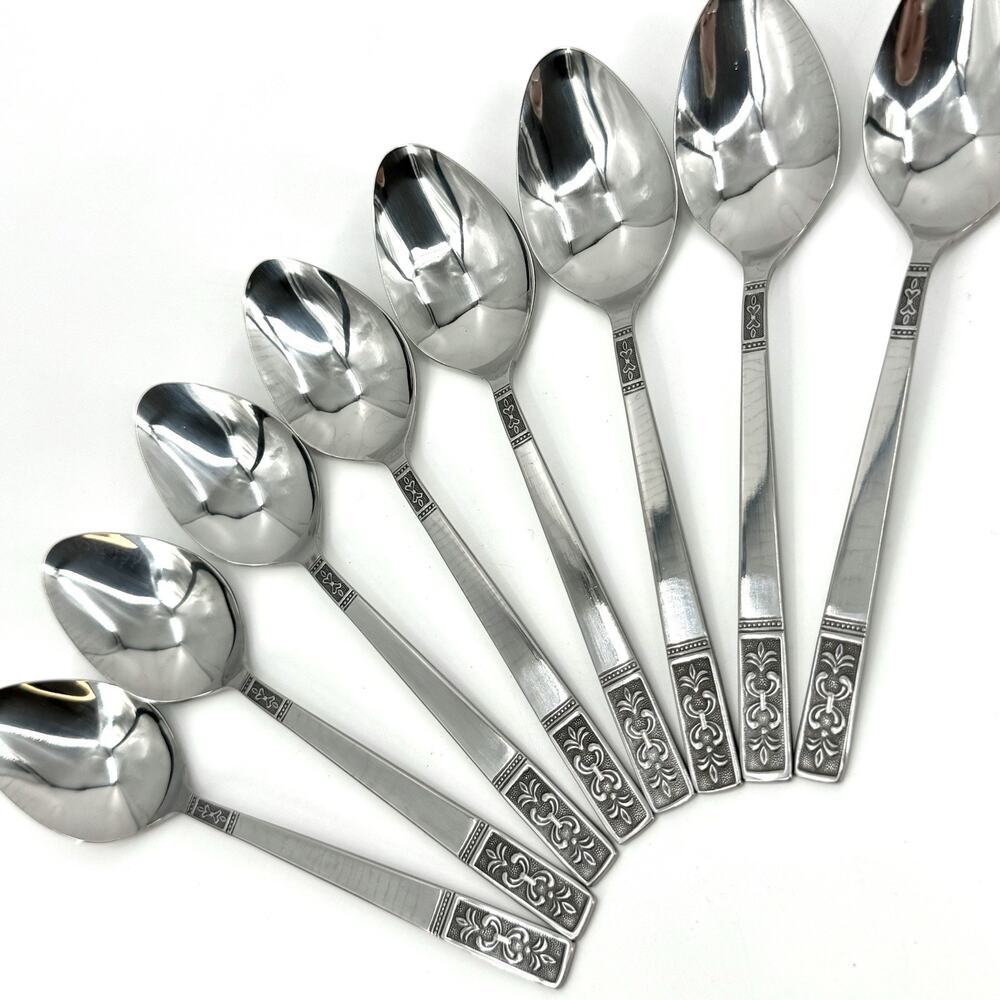 Customcraft Set~8 Stainless Tablespoons CUS3 Taiwan Flatware Silver/Black Accent